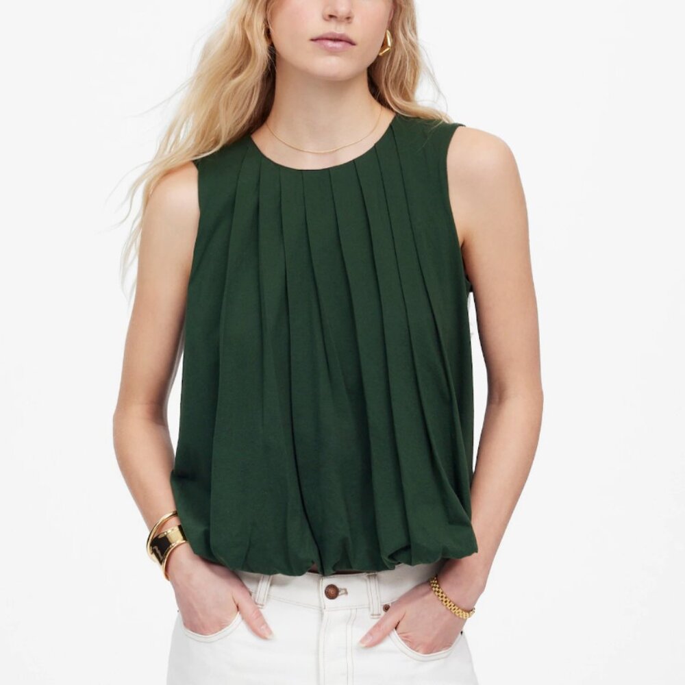 Madewell Womens Sleeveless Crewneck Bubble Top, Green, NWT, Size Large